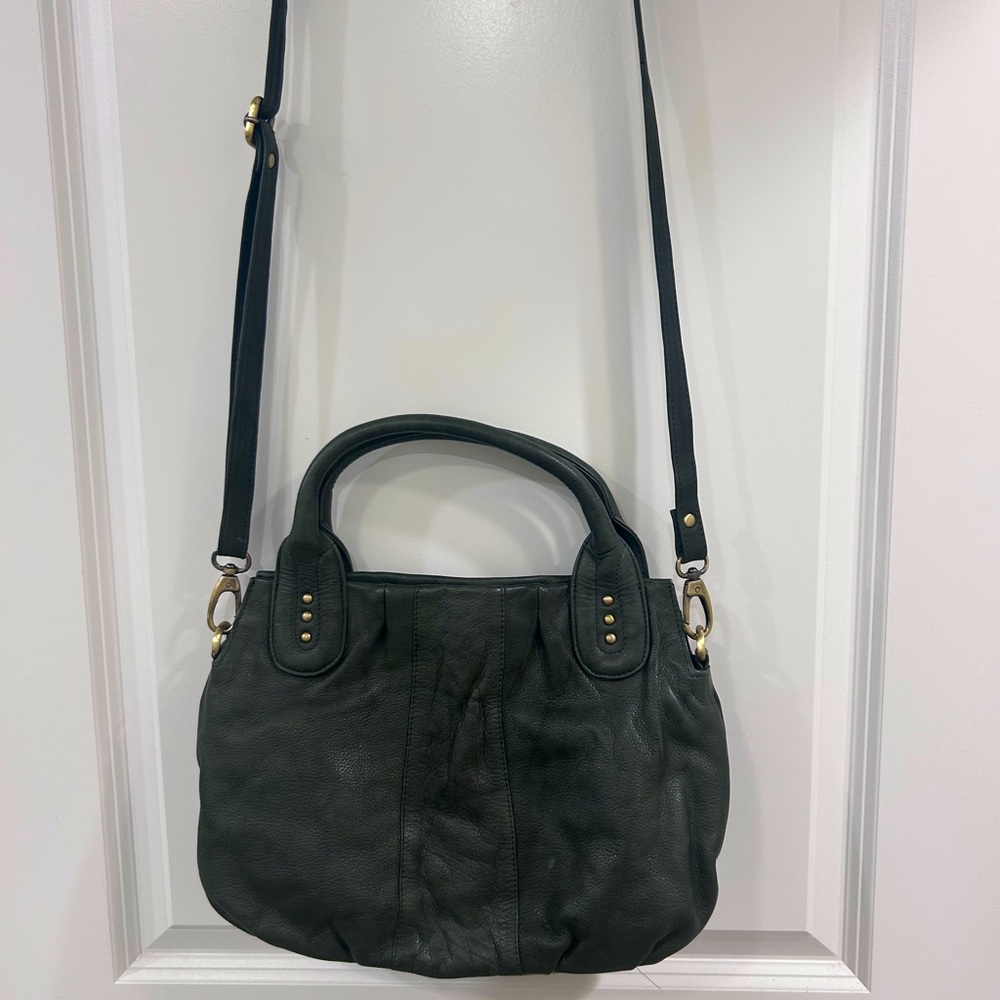 Classic Dark Blue Leather Women's Satchel Bag